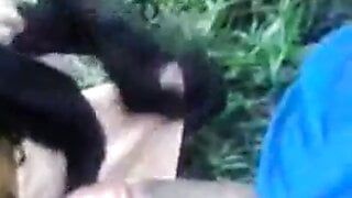 Rural area girl giving BJ in public