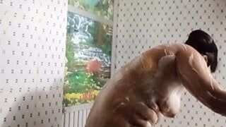 sexy hot girl is bathing in the bathroom. Young girl is masturbating. Erotic girl is pissing and licking pussy.  Cu