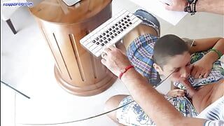 4K Hot teen does deep blowjob under table