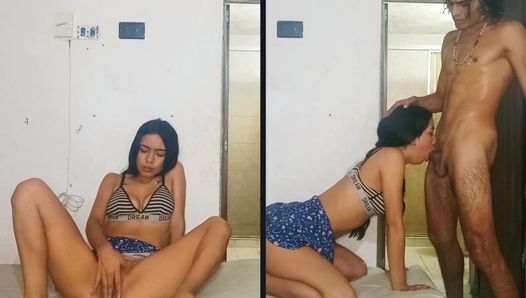STEPSISTER TOUCHES HER VAGINA WHILE SEE ON HER STEPBROTHER BATHING