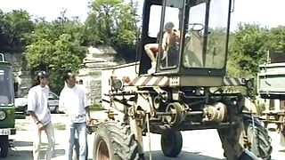 Blonde German whore fucked hard on the farm