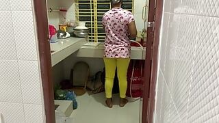 I see my stepaunty entering the kitchen and cleaning I hugged her and started fucking