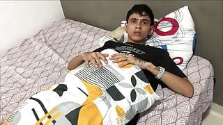 I’m alone at home with my stepbrother and he masturbates in his room and I come in so he can fuck me