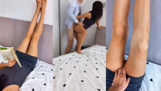 italian roommate saw my sexy legs while i was reading, got horny and fucked me hard for the first time