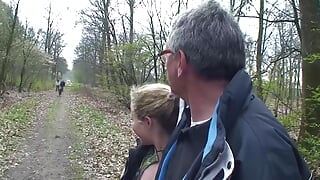 Wild German babe gets banged by two loaded cocks at the same time